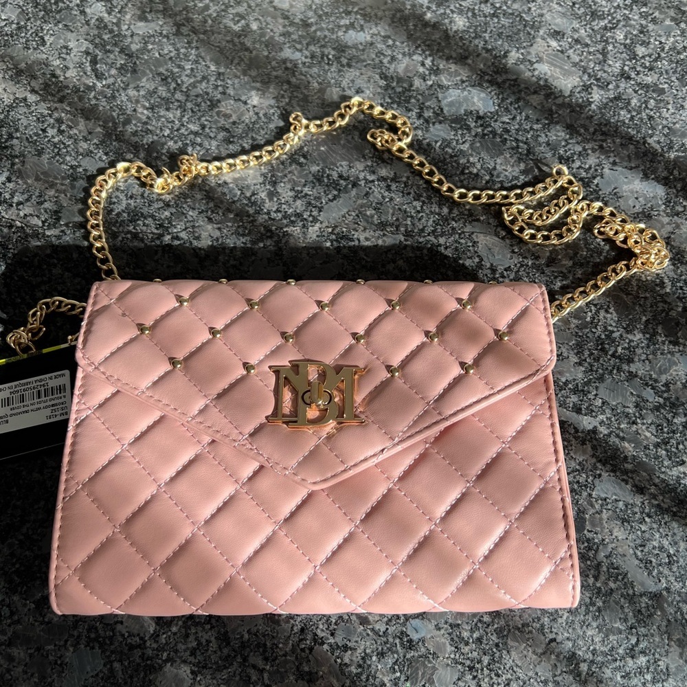 Badgley Mischka Blush Pink Diamond Quilted Gold Accent  Chain Shoulder Bag NWT